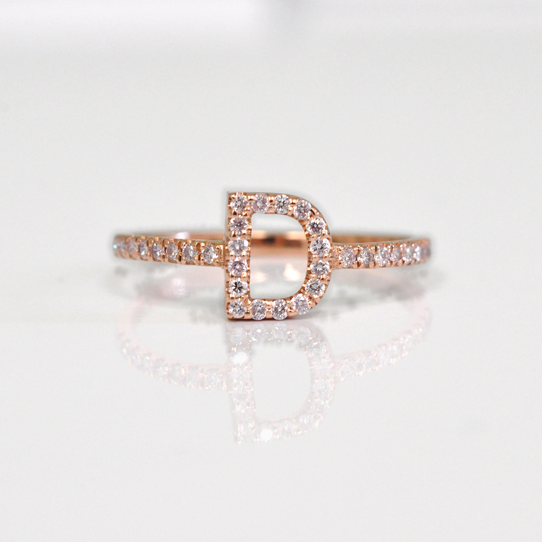 Letter D rose gold Diamonds Ring