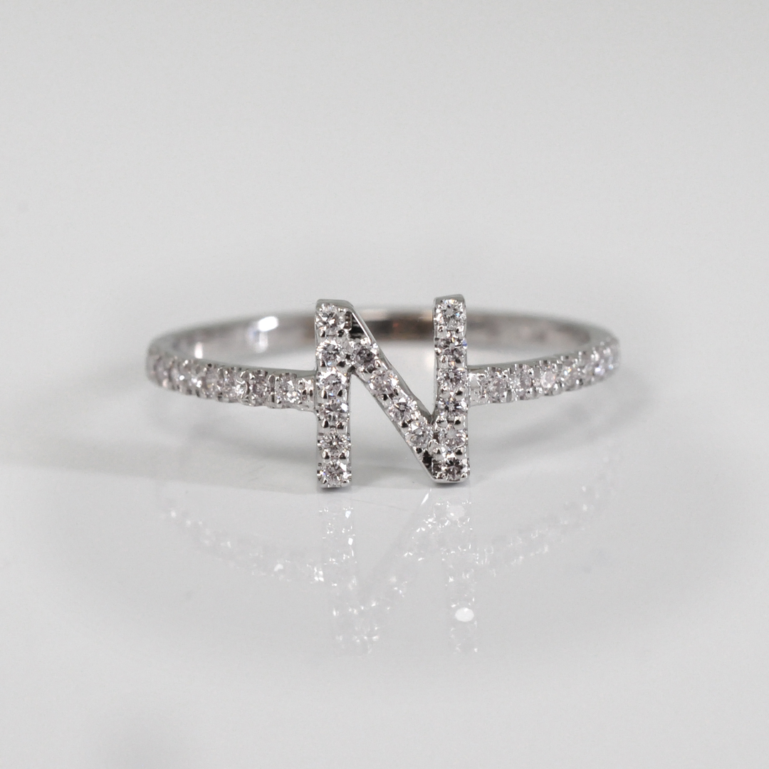 white gold N Letter Diamonds Ring