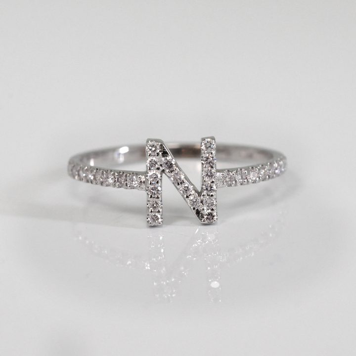 white gold N Letter Diamonds Ring