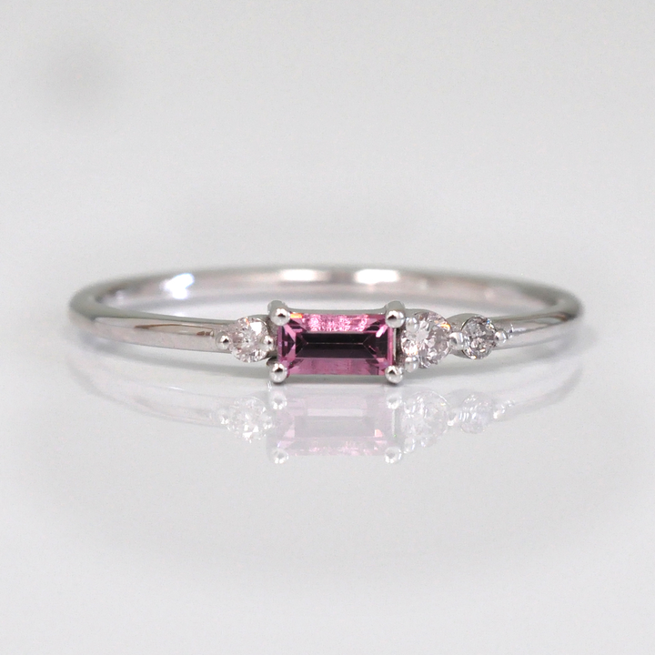 Pink Sapphire with 3 Side Diamonds Ring