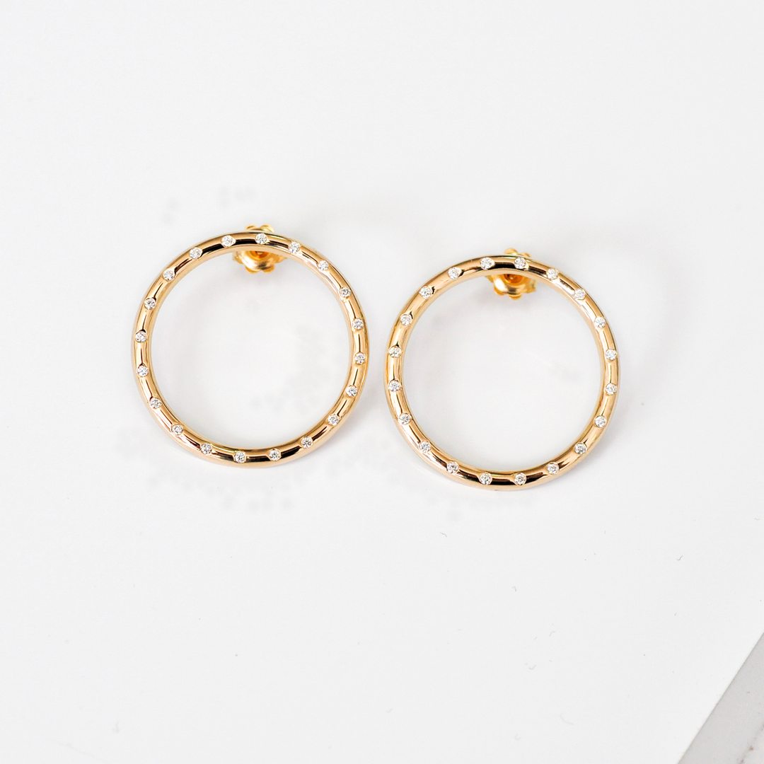 yellow gold Diamonds circle Earrings