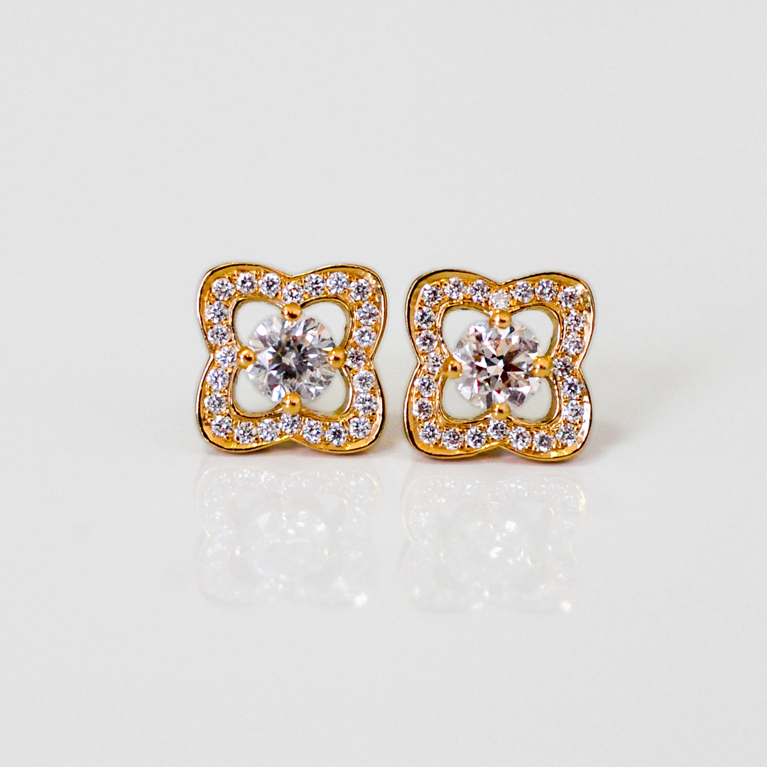 yellow gold with white Diamonds Earrings