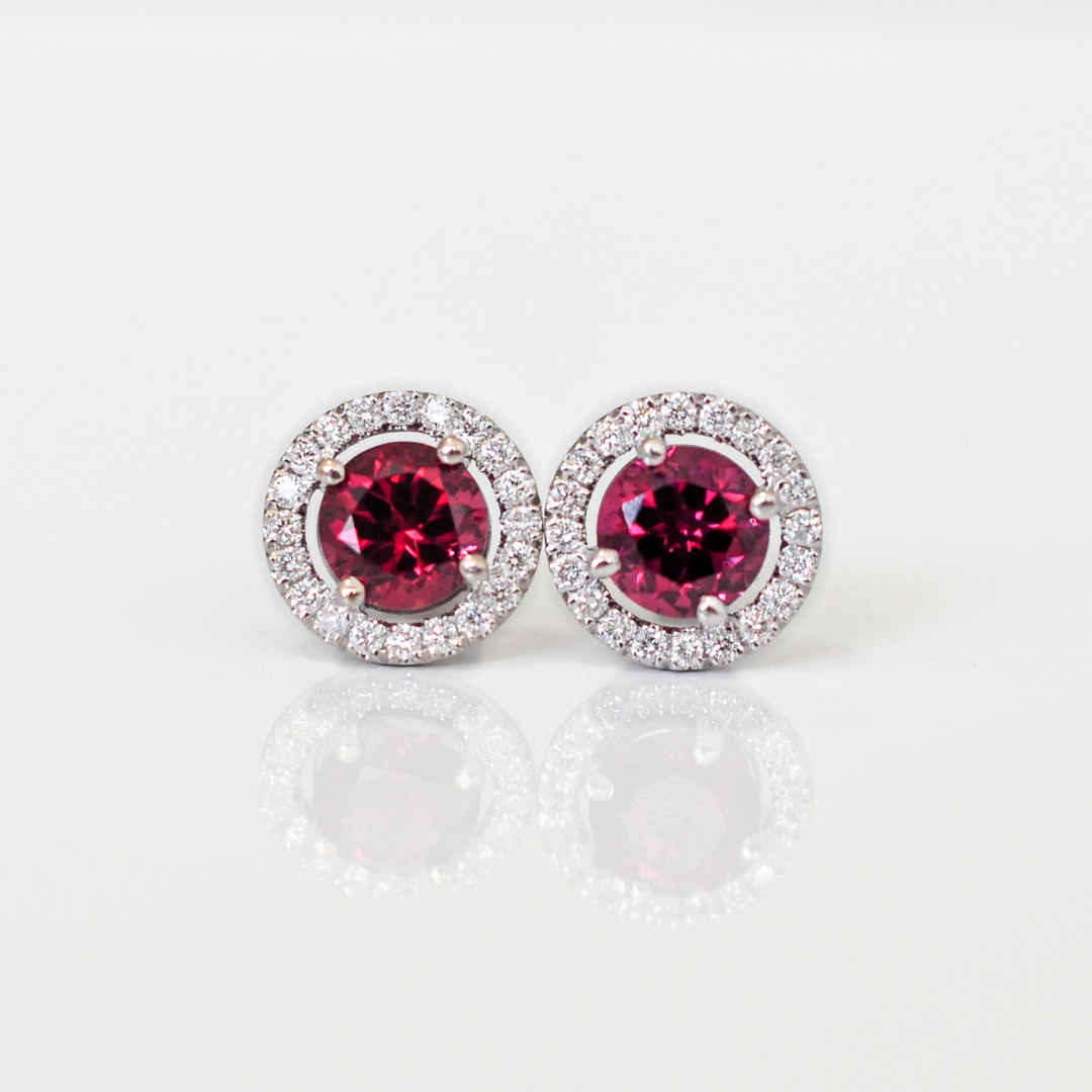 Rhodolite and Diamonds white gold halo Earrings