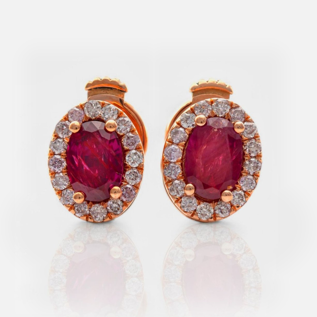rose gold Ruby & Diamonds halo earrings