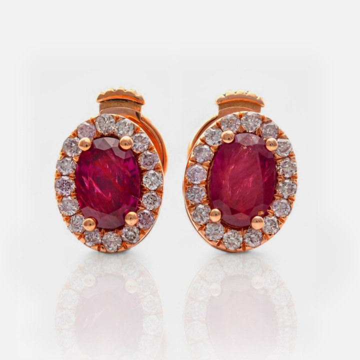 rose gold Ruby &amp; Diamonds halo earrings