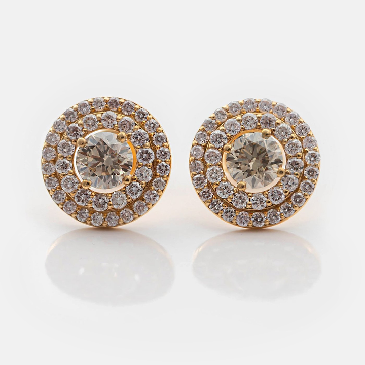 LIGHT BROWN diamonds Double halo earrings