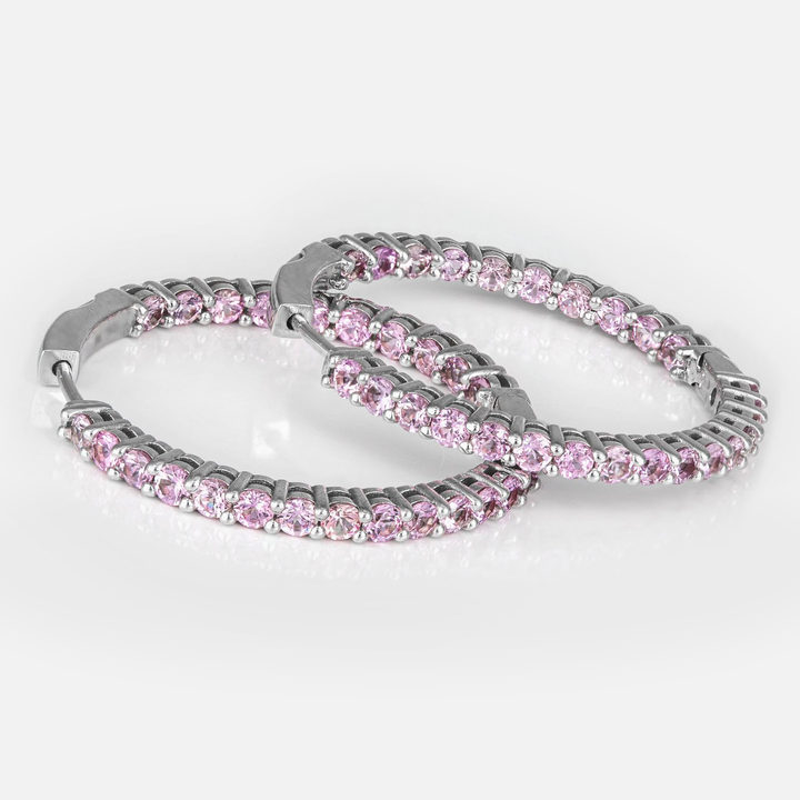 White gold light pink sapphire hoop earrings
