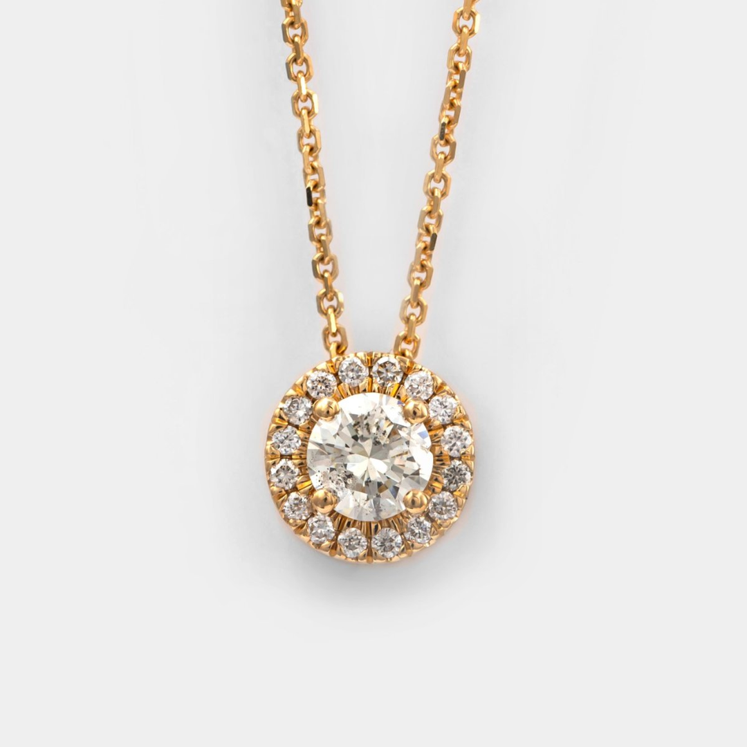 18K Yellow gold Diamonds Halo Pendant