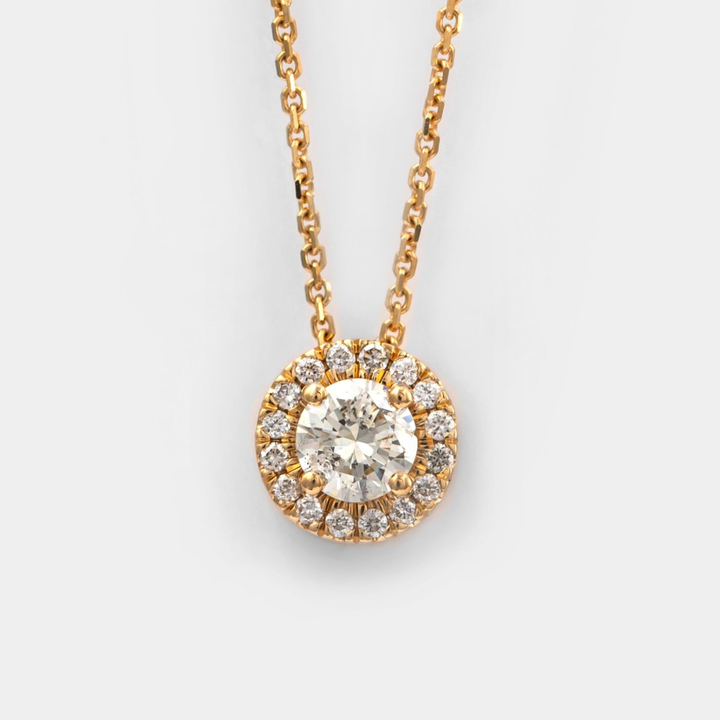 18K Yellow gold Diamonds Halo Pendant