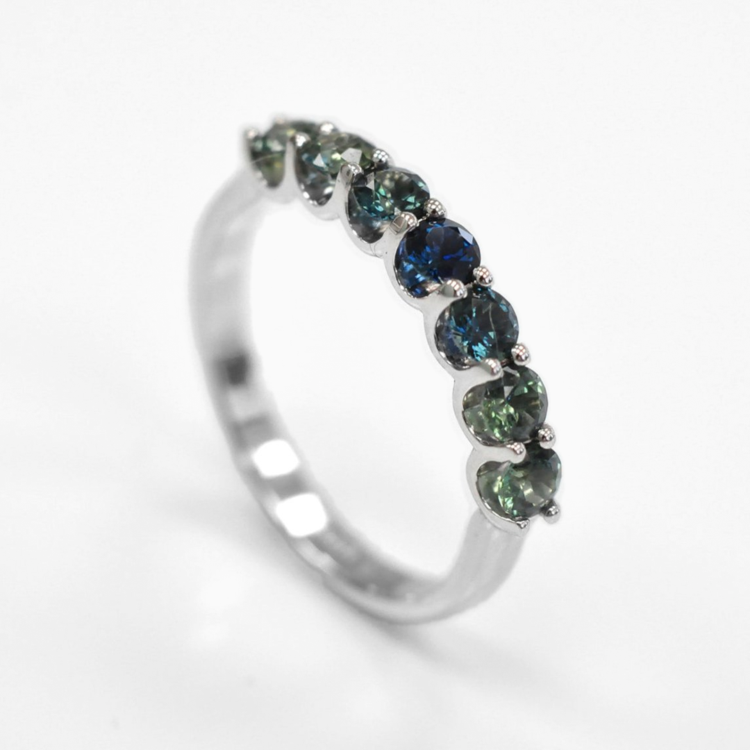 Teal & Blue 7 Sapphires Statement Ring