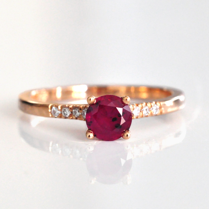 Round Ruby &amp; Side Diamonds  rose gold Ring