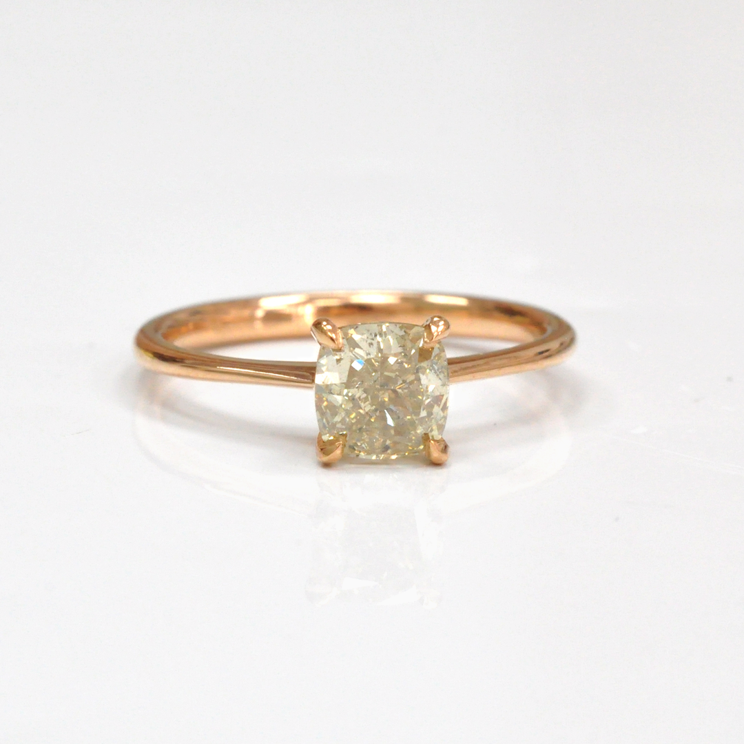1 carat brownish yellow diamond rose gold solitaire