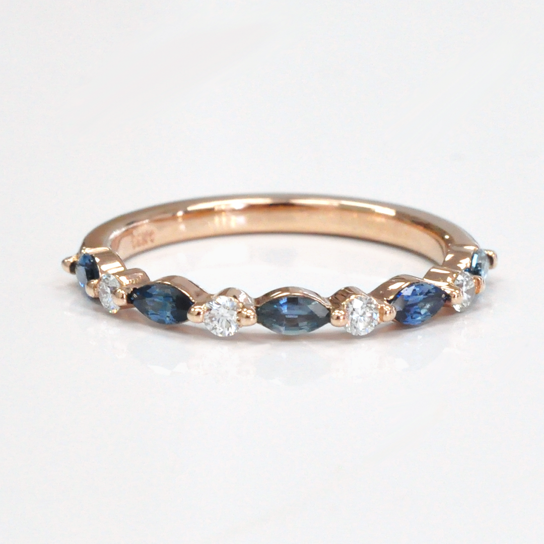 marquise blue sapphires &amp; Diamonds half eternity ring