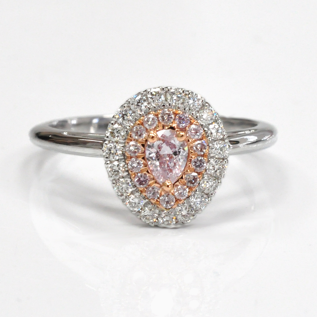 Pear Shape Faint pink diamond double halo ring