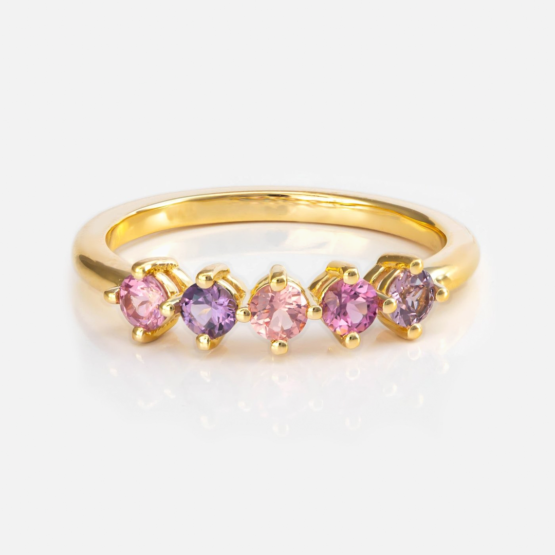 five round pastel multi color Spinels Ring
