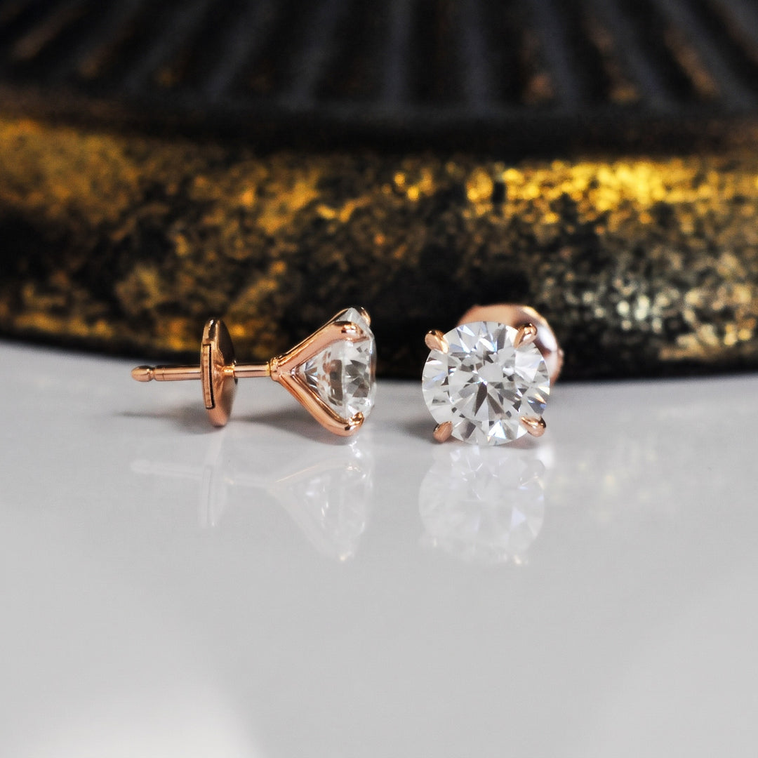 Martini natural diamond stud earrings in 14K rose gold — angled view