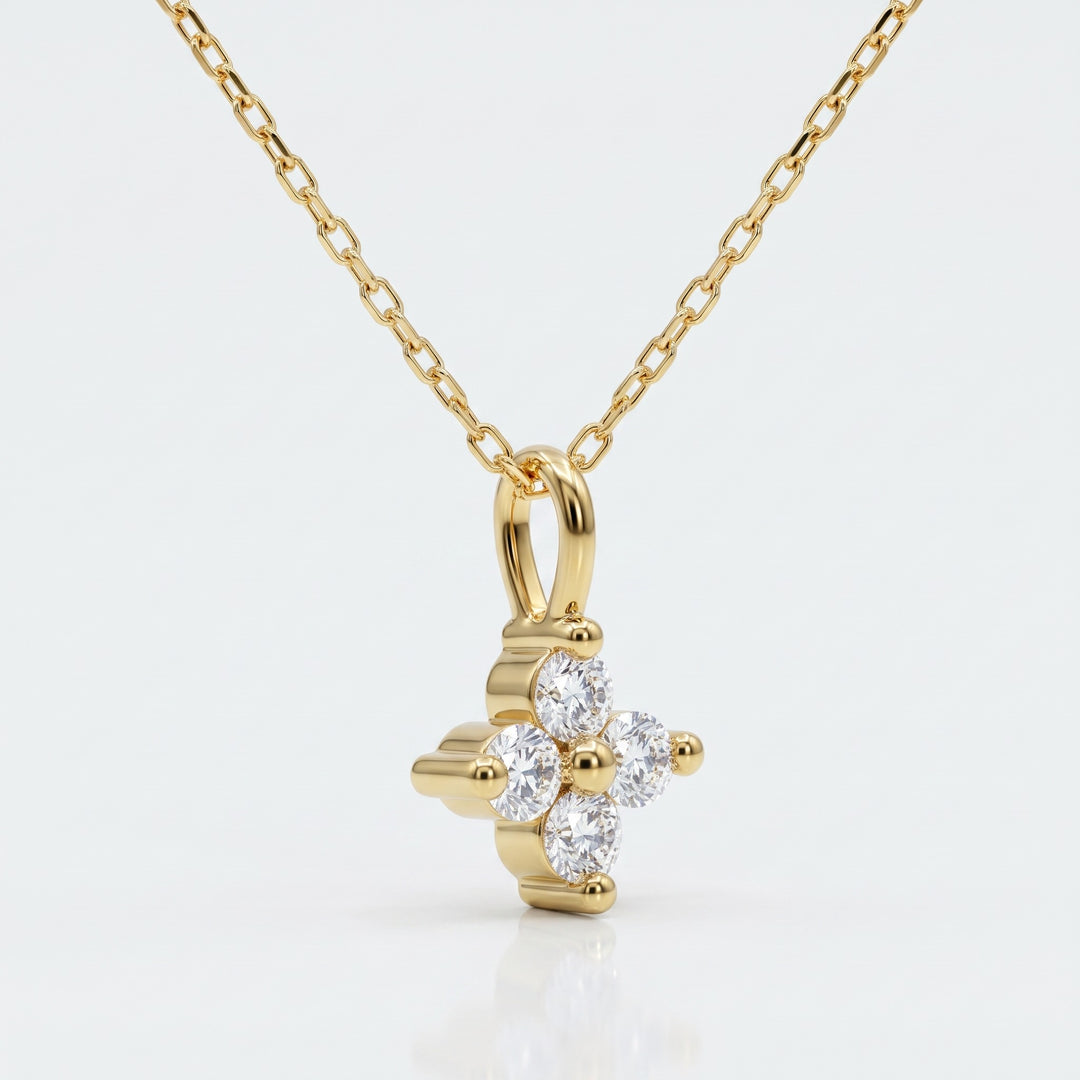 Four natural diamond flower pendant in 14K yellow gold — side view