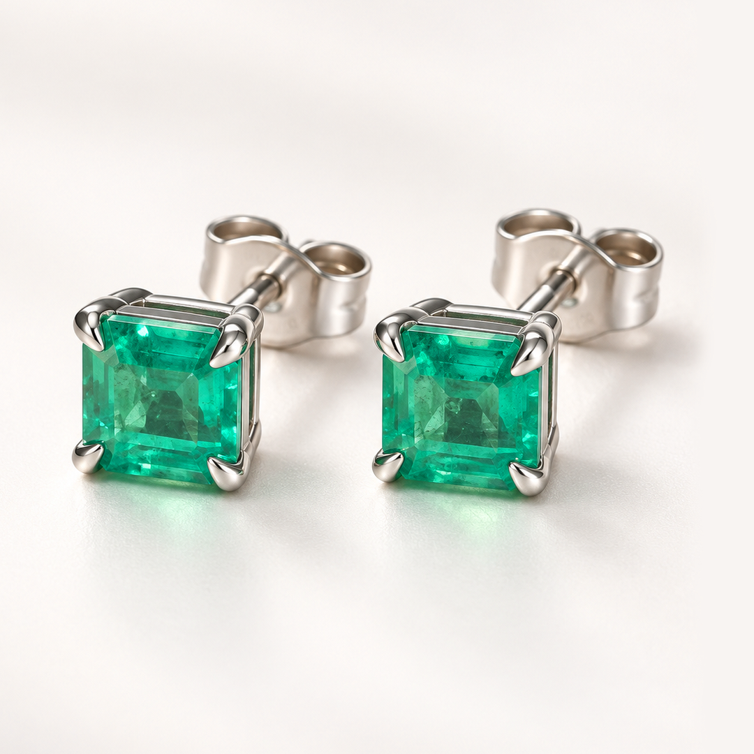 Light green Emeralds white gold Earrings