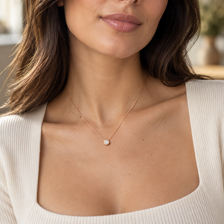 Rose gold bezel set diamond pendant