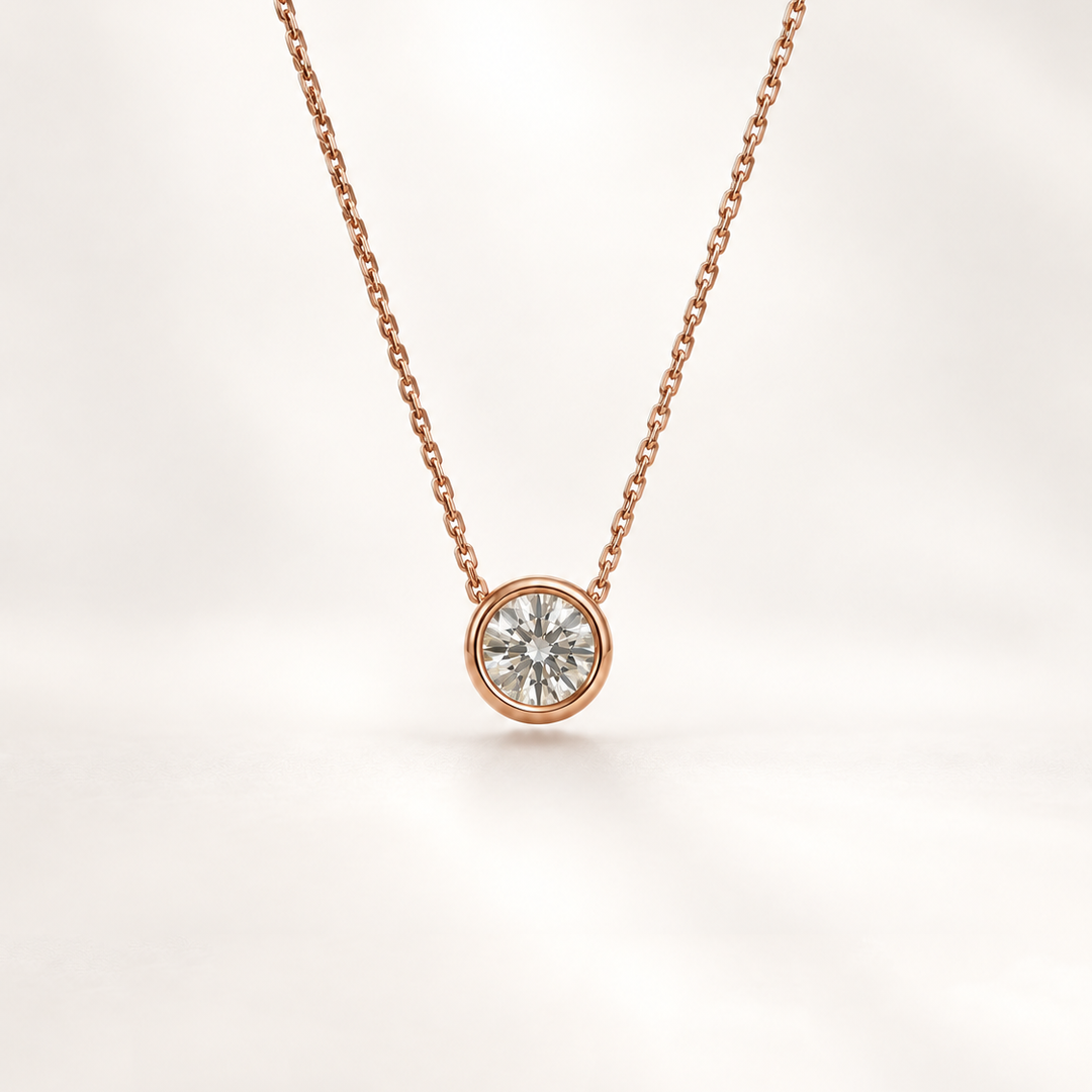 Rose gold bezel set diamond pendant