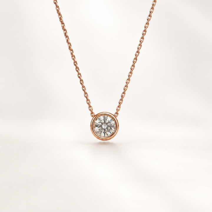 Rose gold bezel set diamond pendant