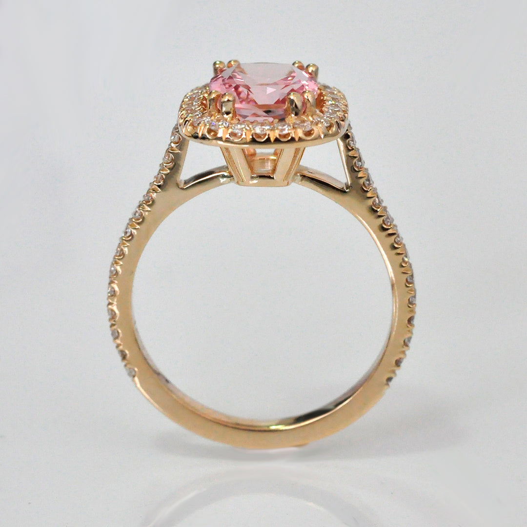 Yellow Gold Pink Tourmaline &amp; Diamonds Ring