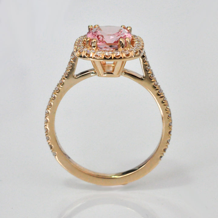 Yellow Gold Pink Tourmaline &amp; Diamonds Ring