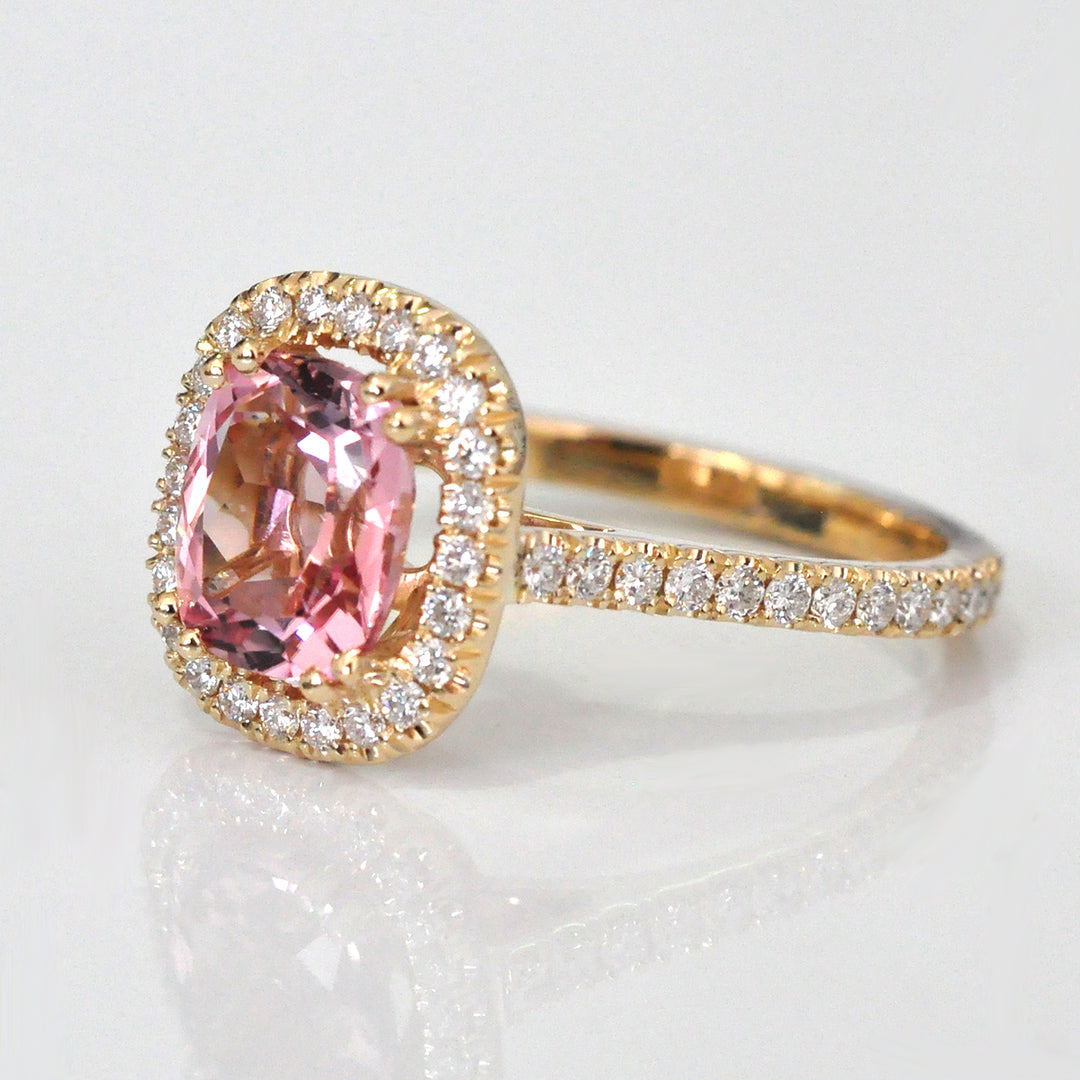 Yellow Gold Pink Tourmaline &amp; Diamonds Ring