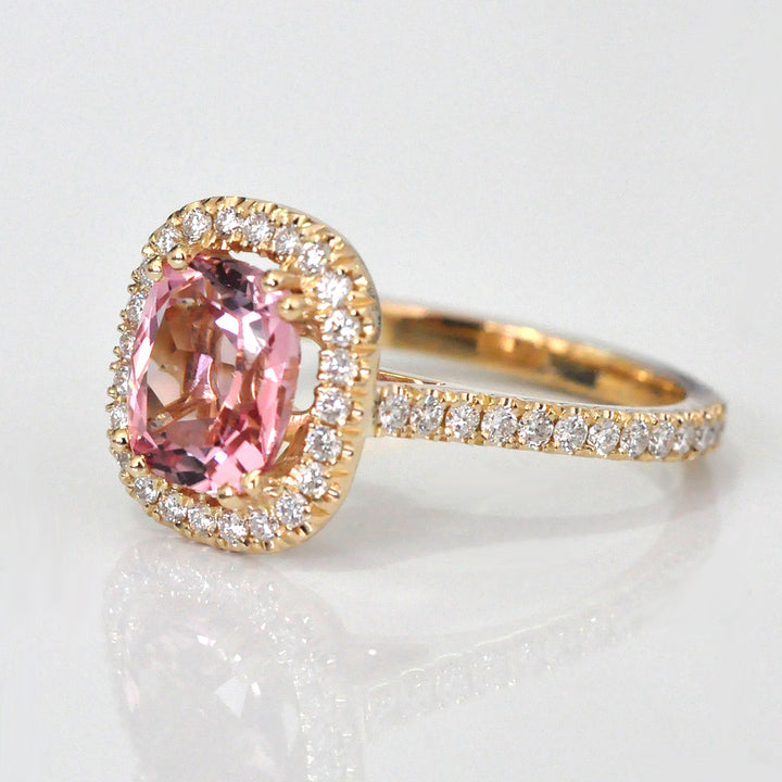 Yellow Gold Pink Tourmaline &amp; Diamonds Ring