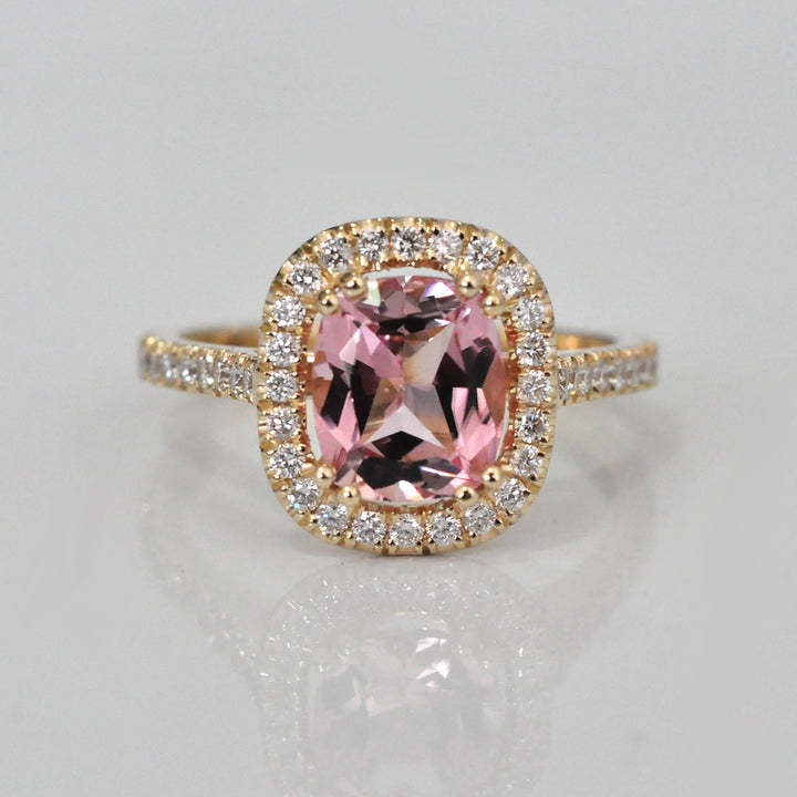 Yellow Gold Pink Tourmaline &amp; Diamonds Ring