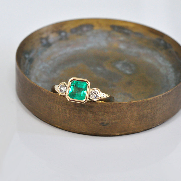 Emerald &amp;  Diamonds three stones ring