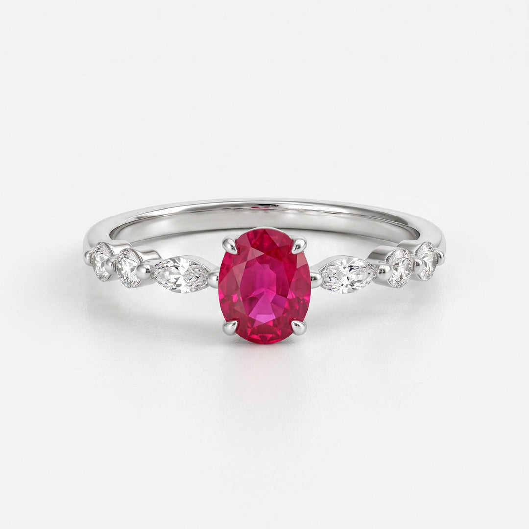 Oval pinkish Ruby &  Side Diamonds Ring
