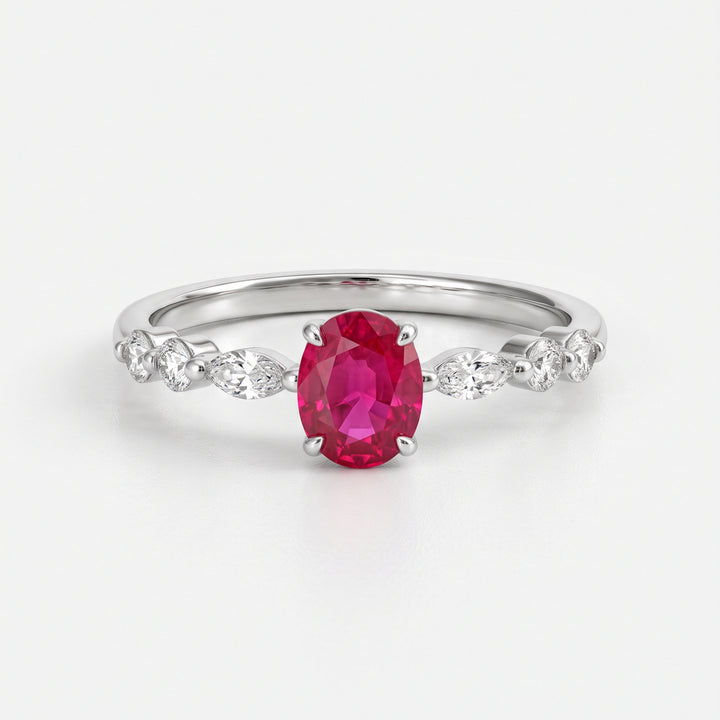 Oval pinkish Ruby &amp;  Side Diamonds Ring