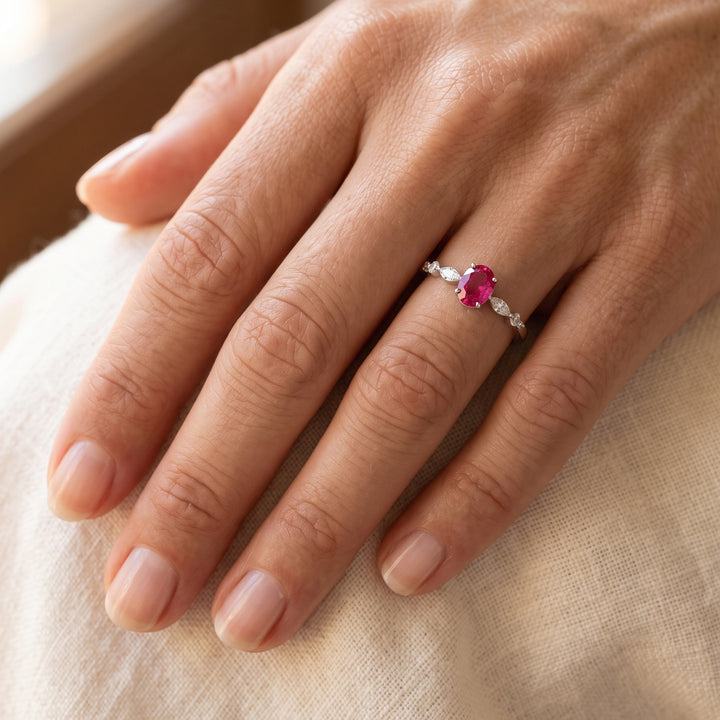 Oval pinkish Ruby &amp;  Side Diamonds Ring