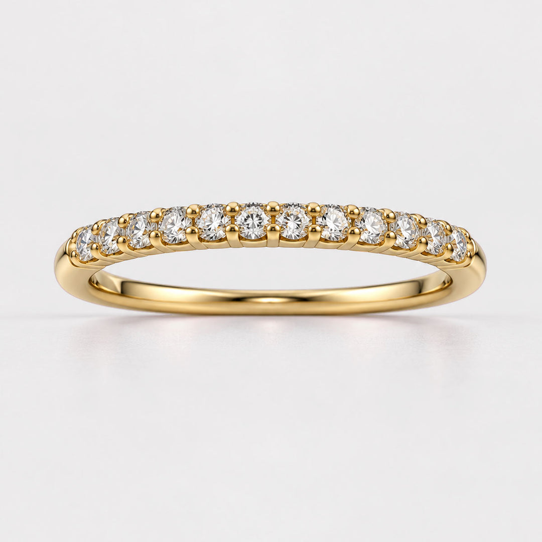Natural diamond half-eternity ring in 14K yellow gold, front view