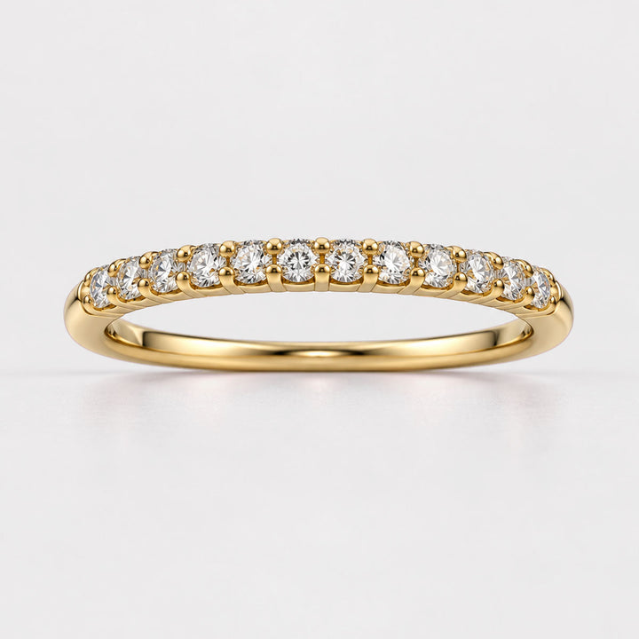 Natural diamond half-eternity ring in 14K yellow gold, front view