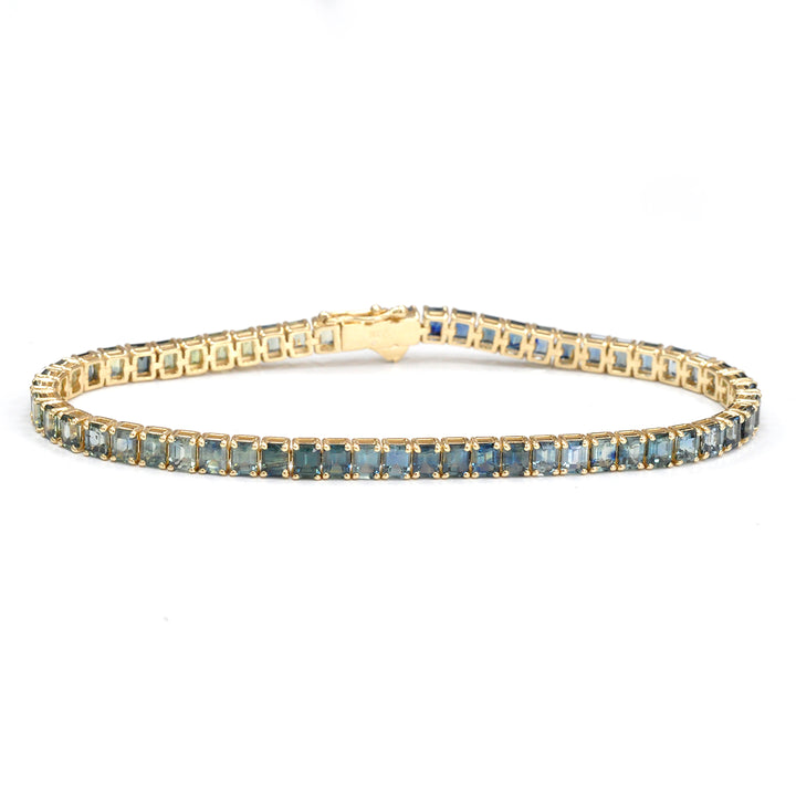 Emerald cut sapphire green to blue bracelet