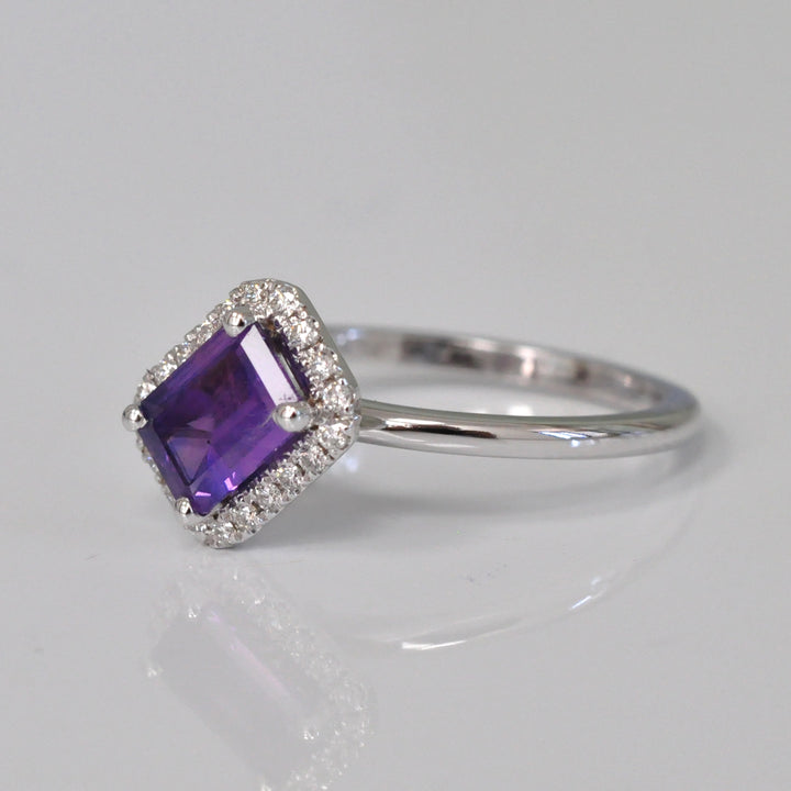 One of a Kind  Halo Ring with Purple Sapphire