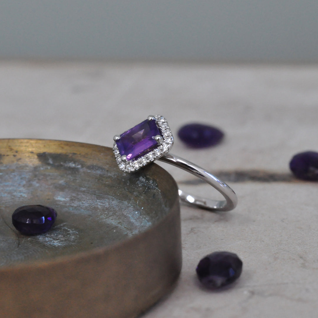 One of a Kind  Halo Ring with Purple Sapphire