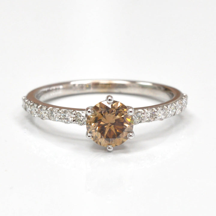 FANCY BROWN DIAMOND &amp; WHITE side diamonds 6 prongs ring