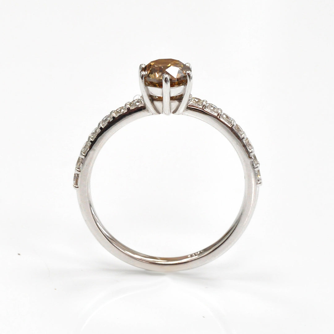 FANCY BROWN DIAMOND &amp; WHITE side diamonds 6 prongs ring