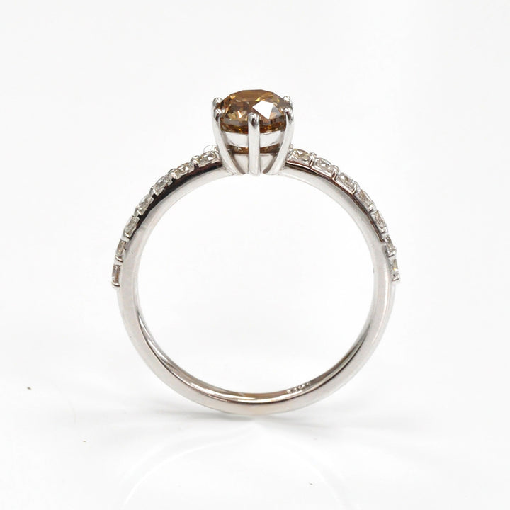 FANCY BROWN DIAMOND &amp; WHITE side diamonds 6 prongs ring