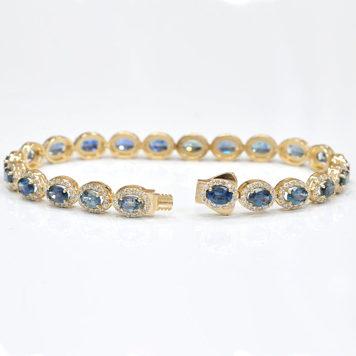 Teal SAPPHIRE &amp; diamonds YELLOW GOLD BRACELET