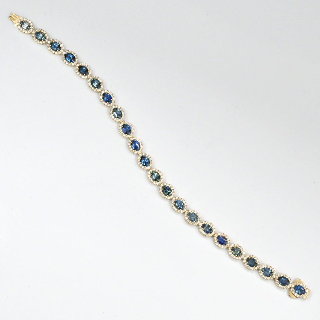 Teal SAPPHIRE &amp; diamonds YELLOW GOLD BRACELET