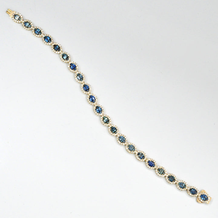 Teal SAPPHIRE &amp; diamonds YELLOW GOLD BRACELET