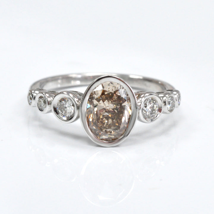 bezel set 7 stones brown &amp; white diamonds ring
