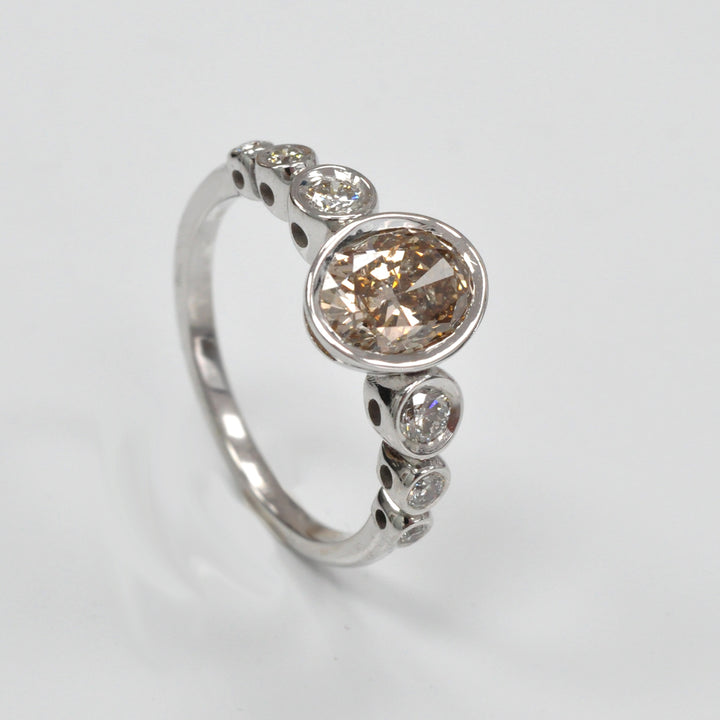 bezel set 7 stones brown &amp; white diamonds ring
