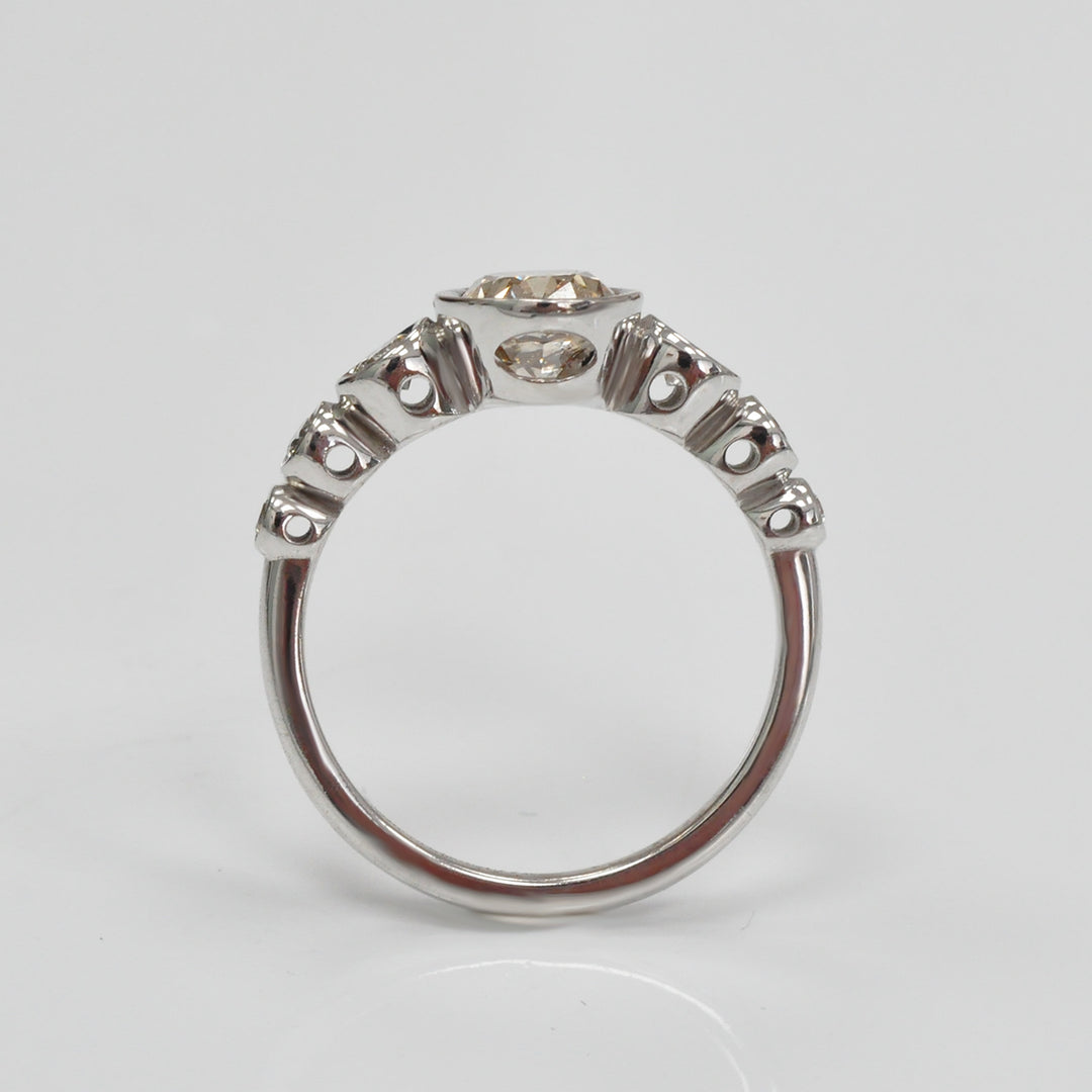 bezel set 7 stones brown &amp; white diamonds ring