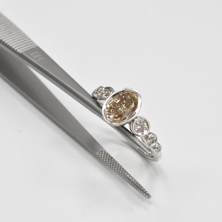 bezel set 7 stones brown &amp; white diamonds ring