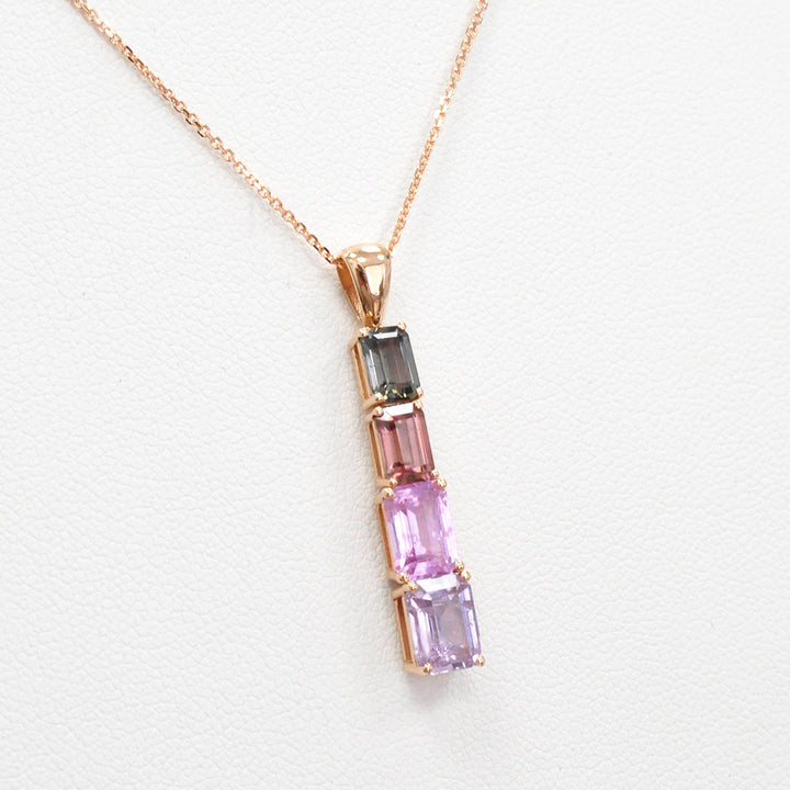 Four emerald cut fancy sapphires ROSE GOLD Pendant